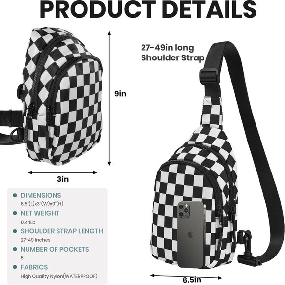 Trendy Checkered Sling Backpack with Adjustable Strap - Daily Travel Essential - Picture 4 of 6